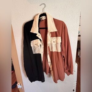 Two-Tone Black and Deep Peach Color Womens Long Sleeve